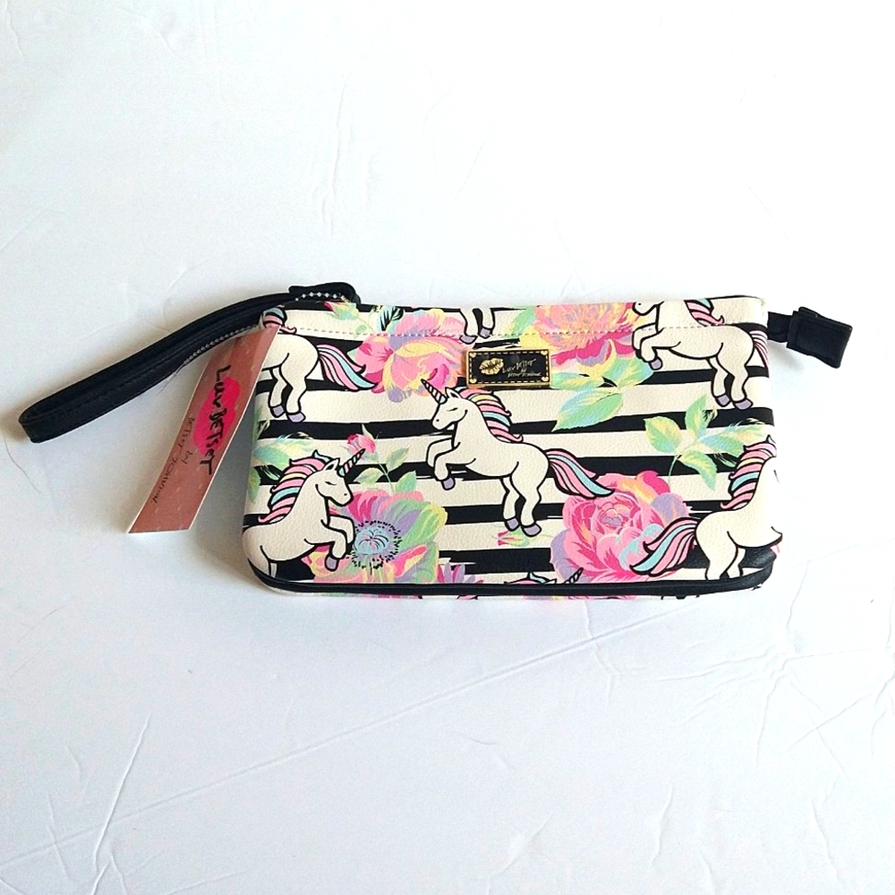 NWT Betsey Johnson Unicorn Wristlet Bag Pouch Card Slots